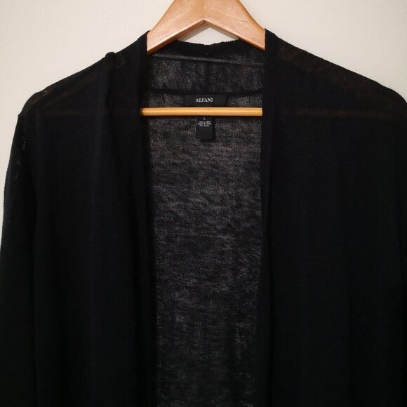 Alfani Women's Linen Loose KnitOpen-Front Long Sleeve Duster Cardigan Black Sz L - Picture 2 of 3